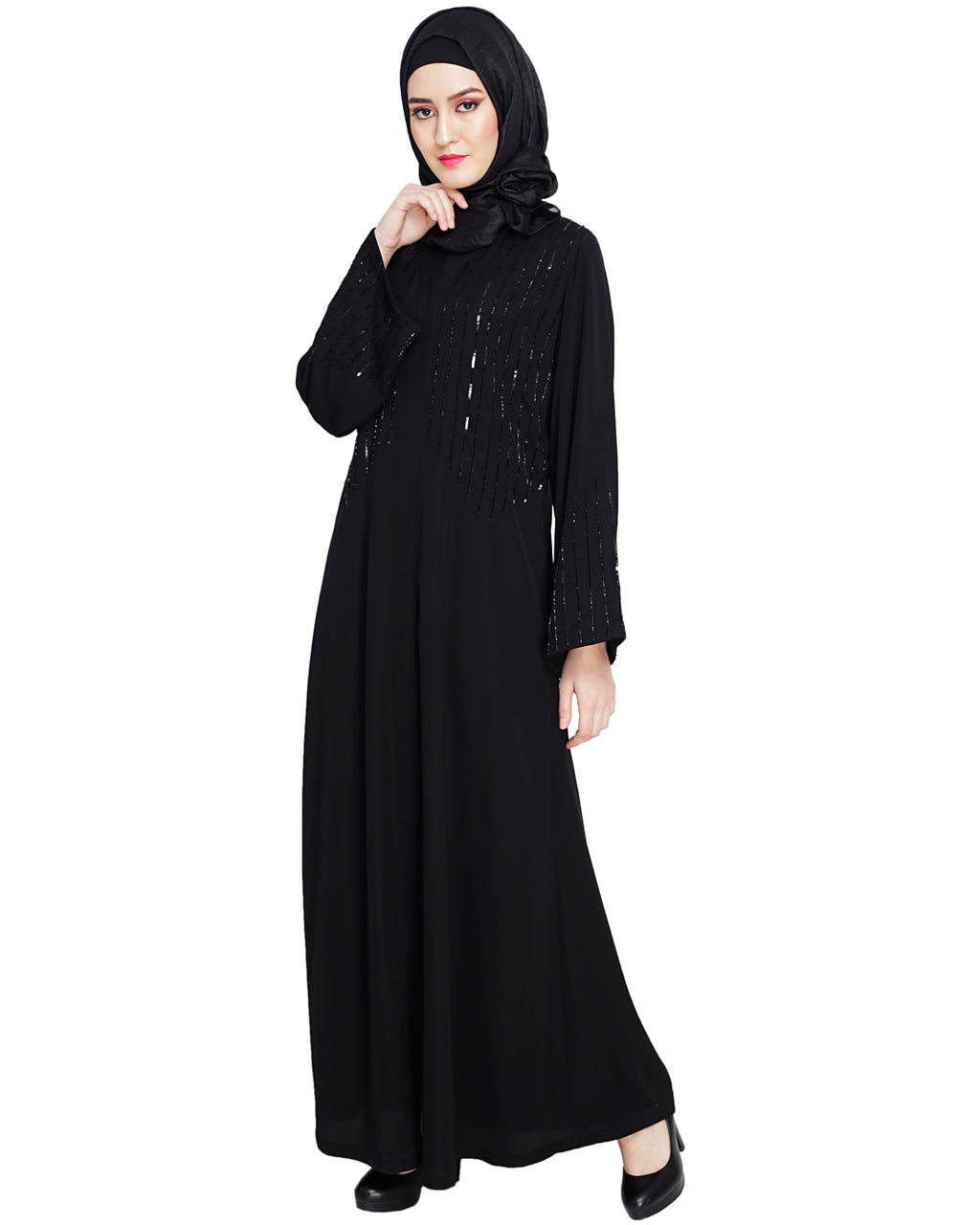 Posh Black Dubai Style Abaya Black