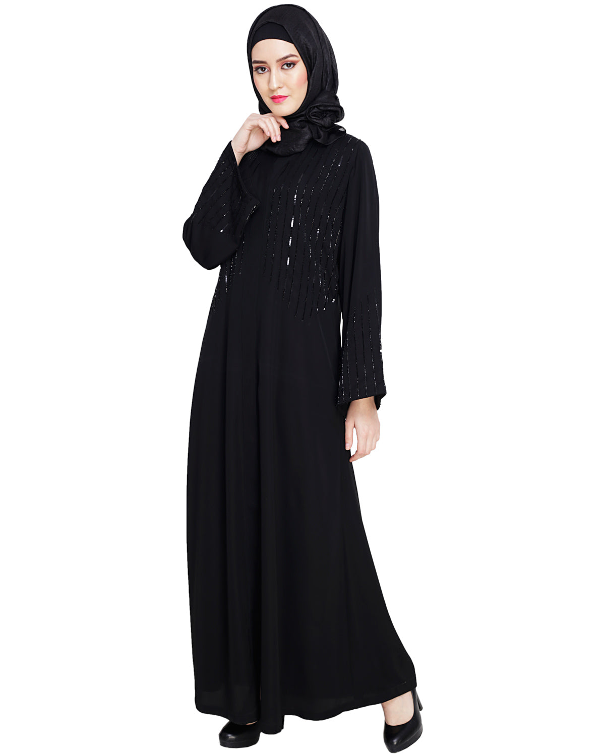 Posh Black Dubai Style Abaya Black
