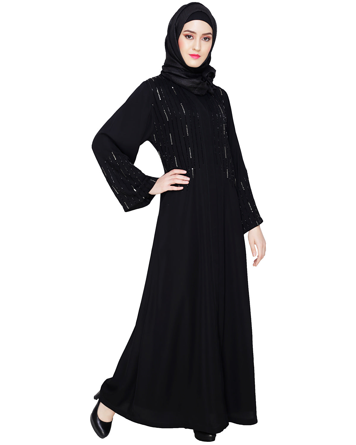 Multicolour Posh Stone Black Dubai Style Abaya Black
