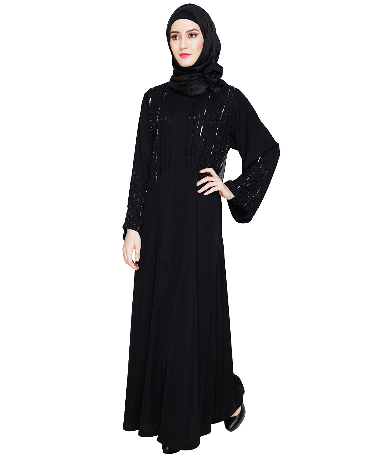 Multicolour Posh Stone Black Dubai Style Abaya Black