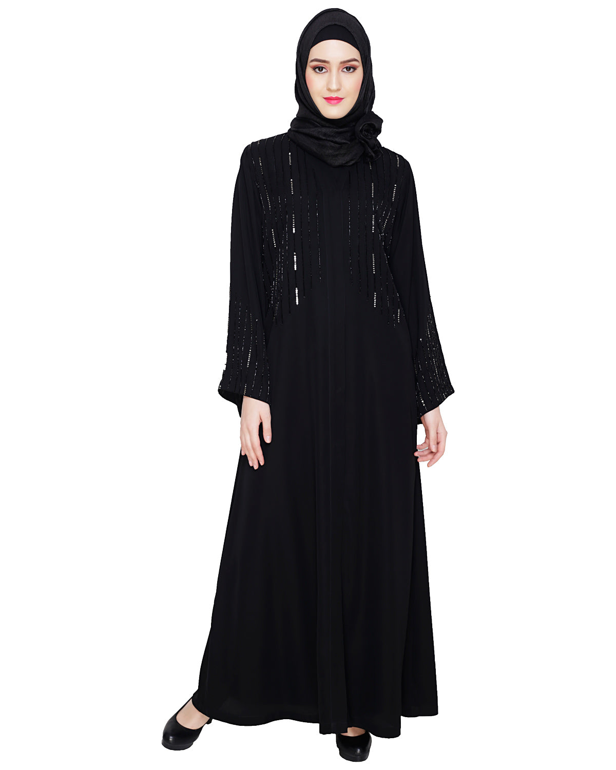 Multicolour Posh Stone Black Dubai Style Abaya Black