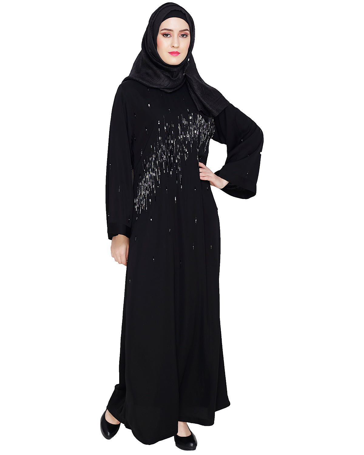 Multicolour Stardust Stone Black Dubai Style abaya Black