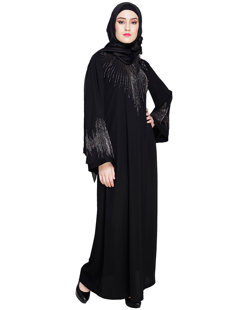 Ornate Black Dubai Style Abaya Black