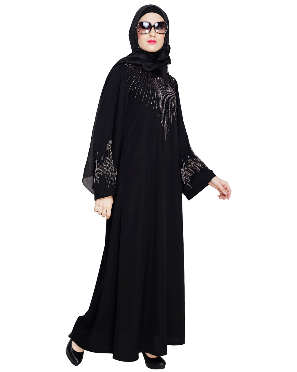 Ornate Black Dubai Style Abaya Black
