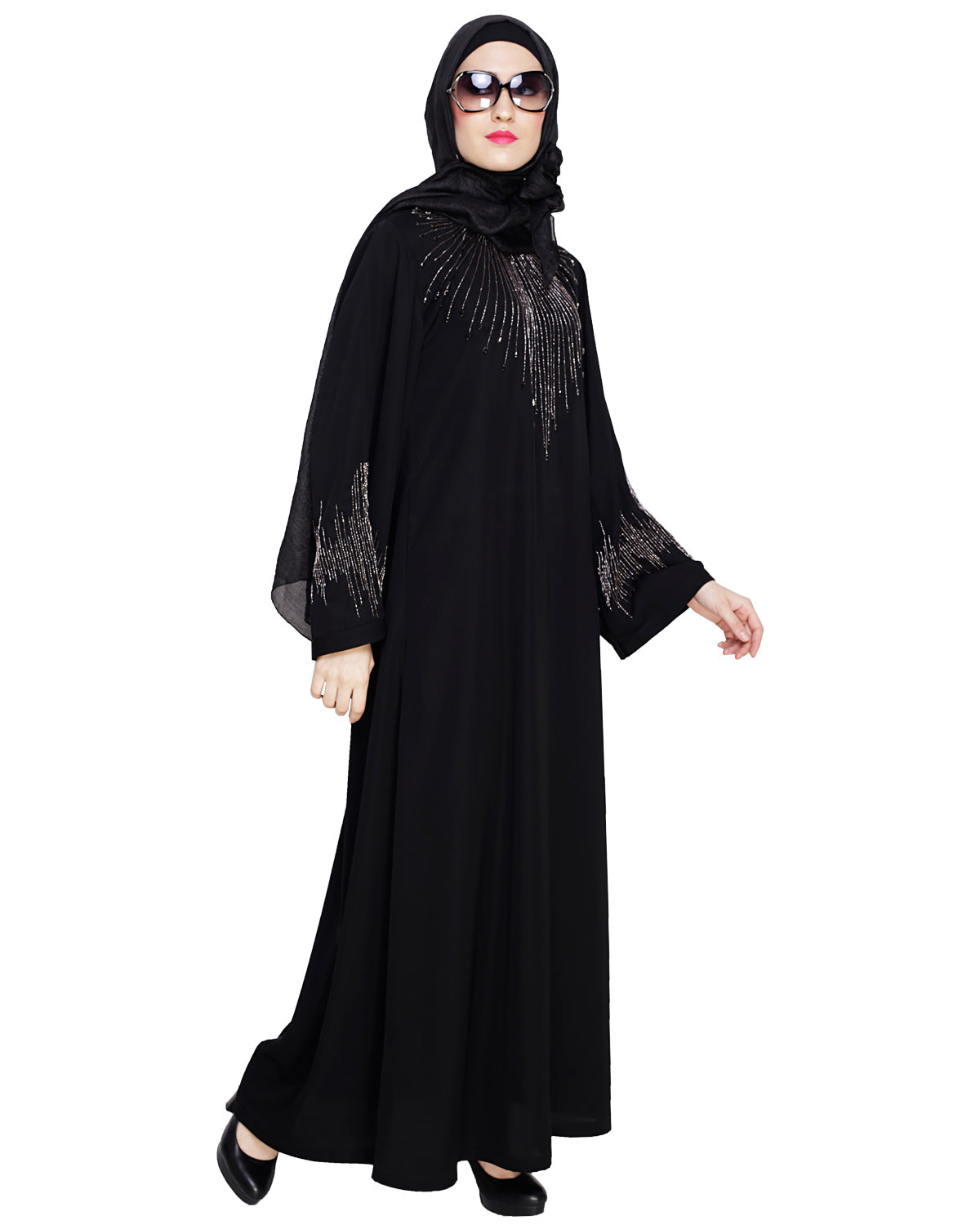 Ornate Black Dubai Style Abaya Black