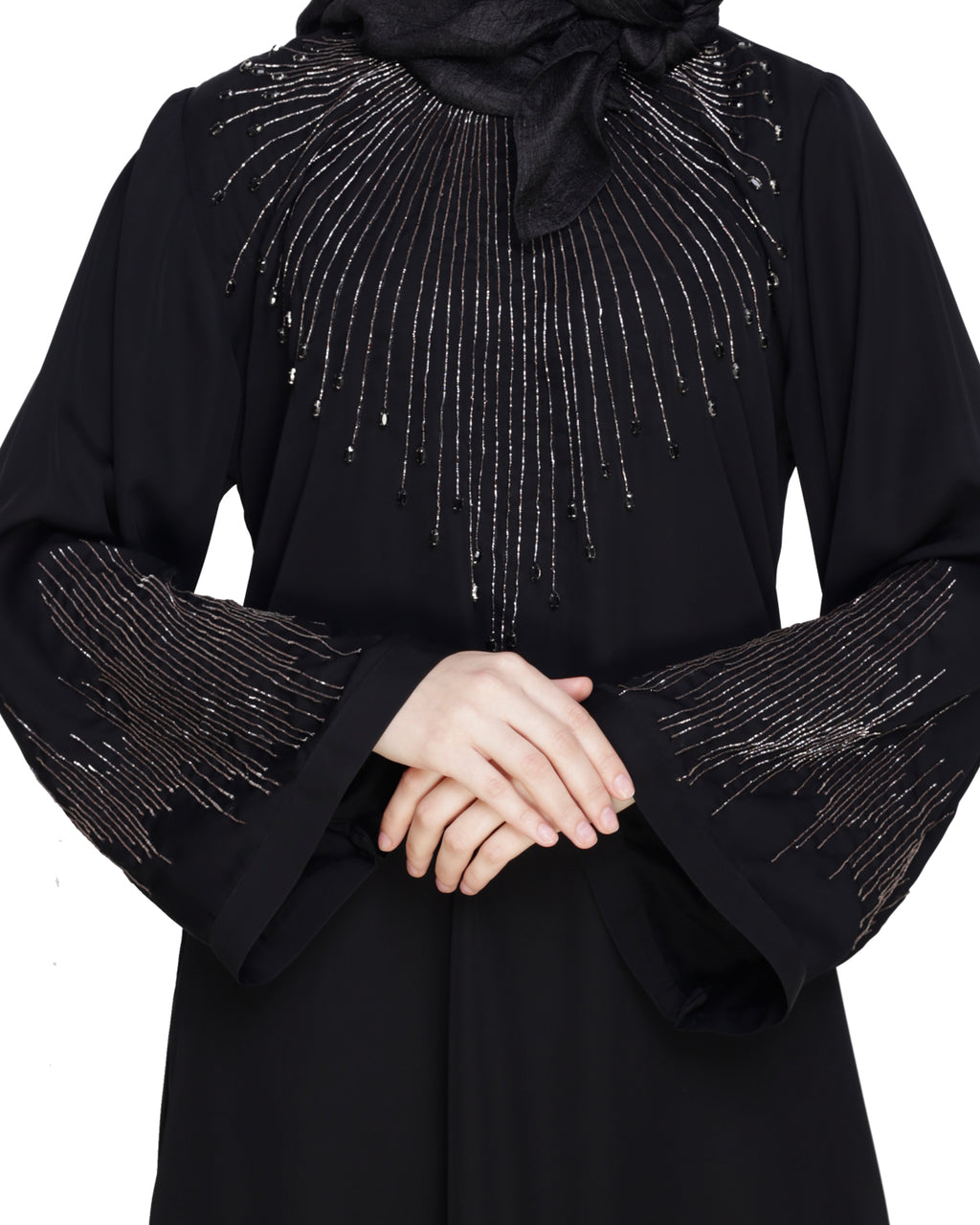 Ornate Black Dubai Style Abaya Black