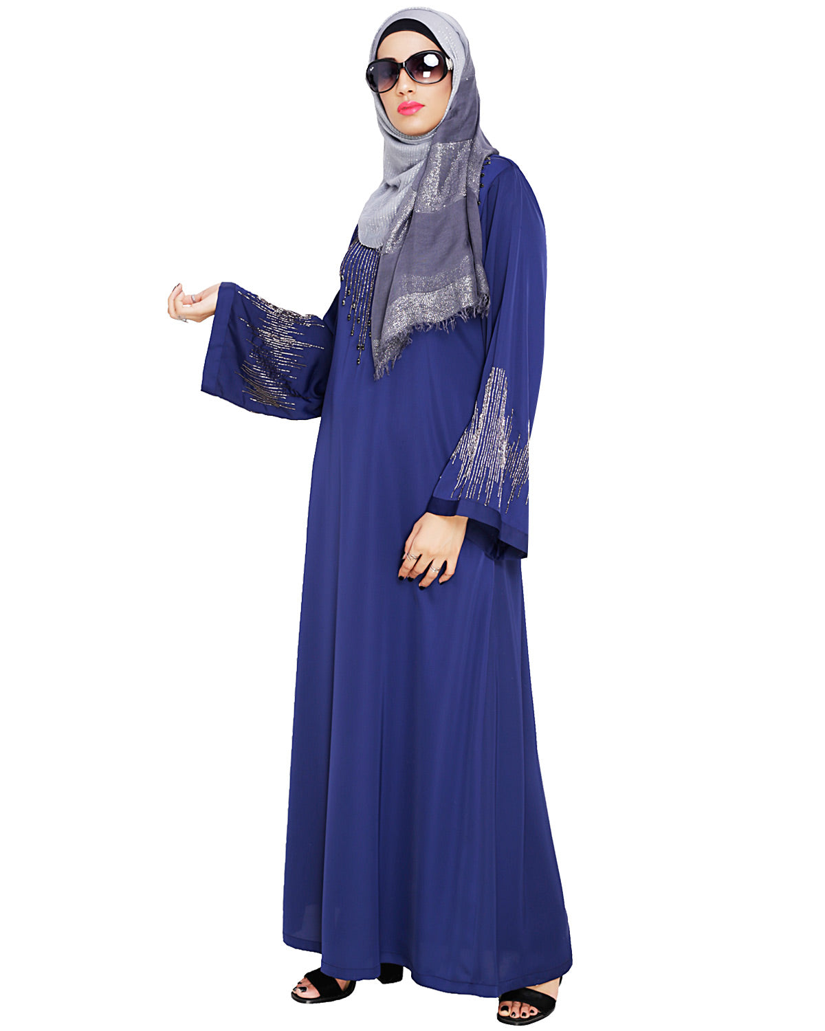Ornate Black Dubai Style Abaya Blue