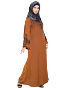 Ornate Black Dubai Style Abaya Brown