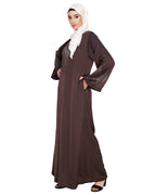 Ornate Black Dubai Style Abaya Dark Brown