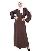 Ornate Black Dubai Style Abaya Dark Brown
