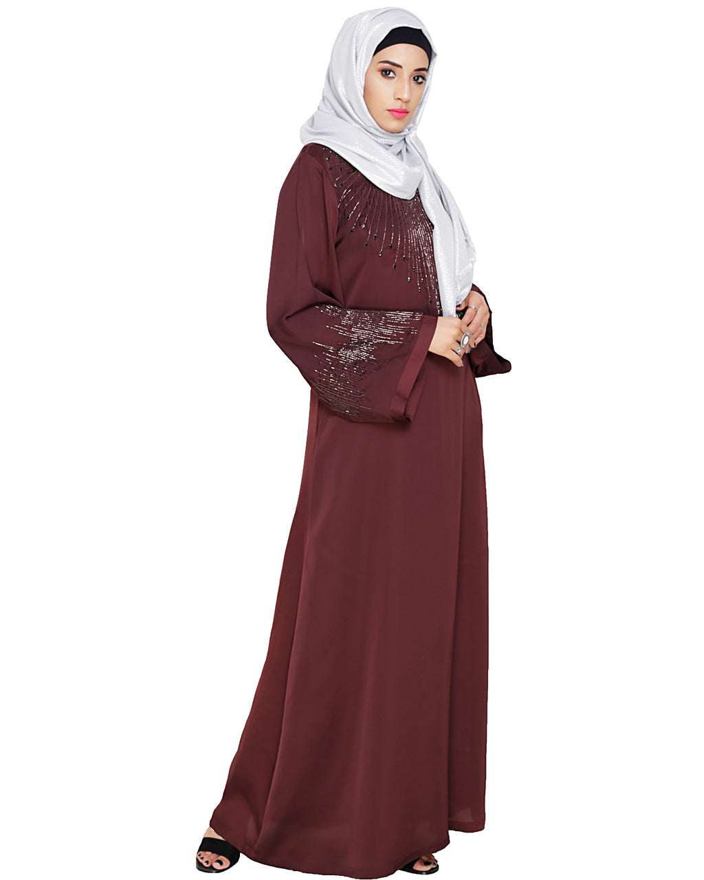 Ornate Black Dubai Style Abaya Dark Purple