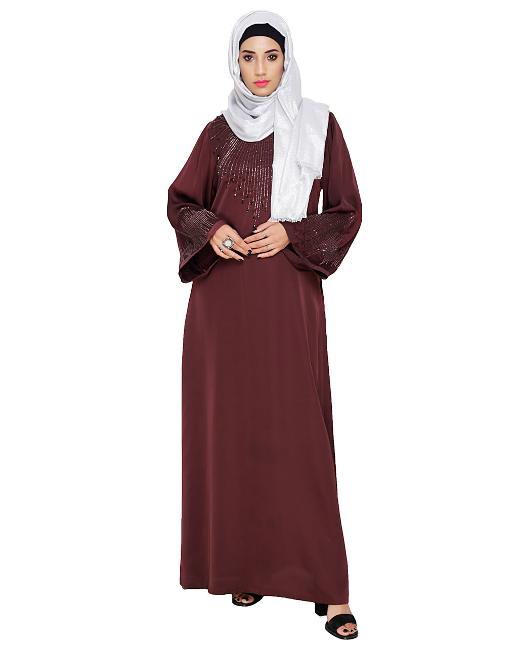 Ornate Black Dubai Style Abaya Dark Purple