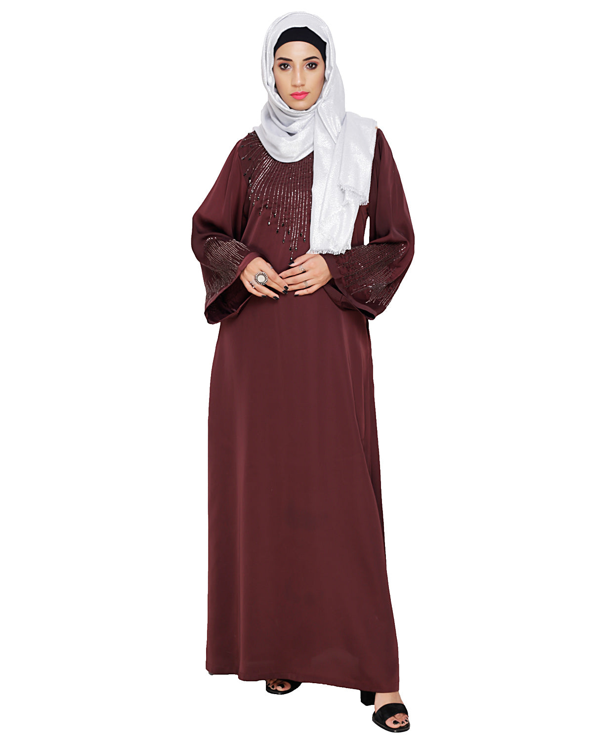 Ornate Black Dubai Style Abaya Dark Purple