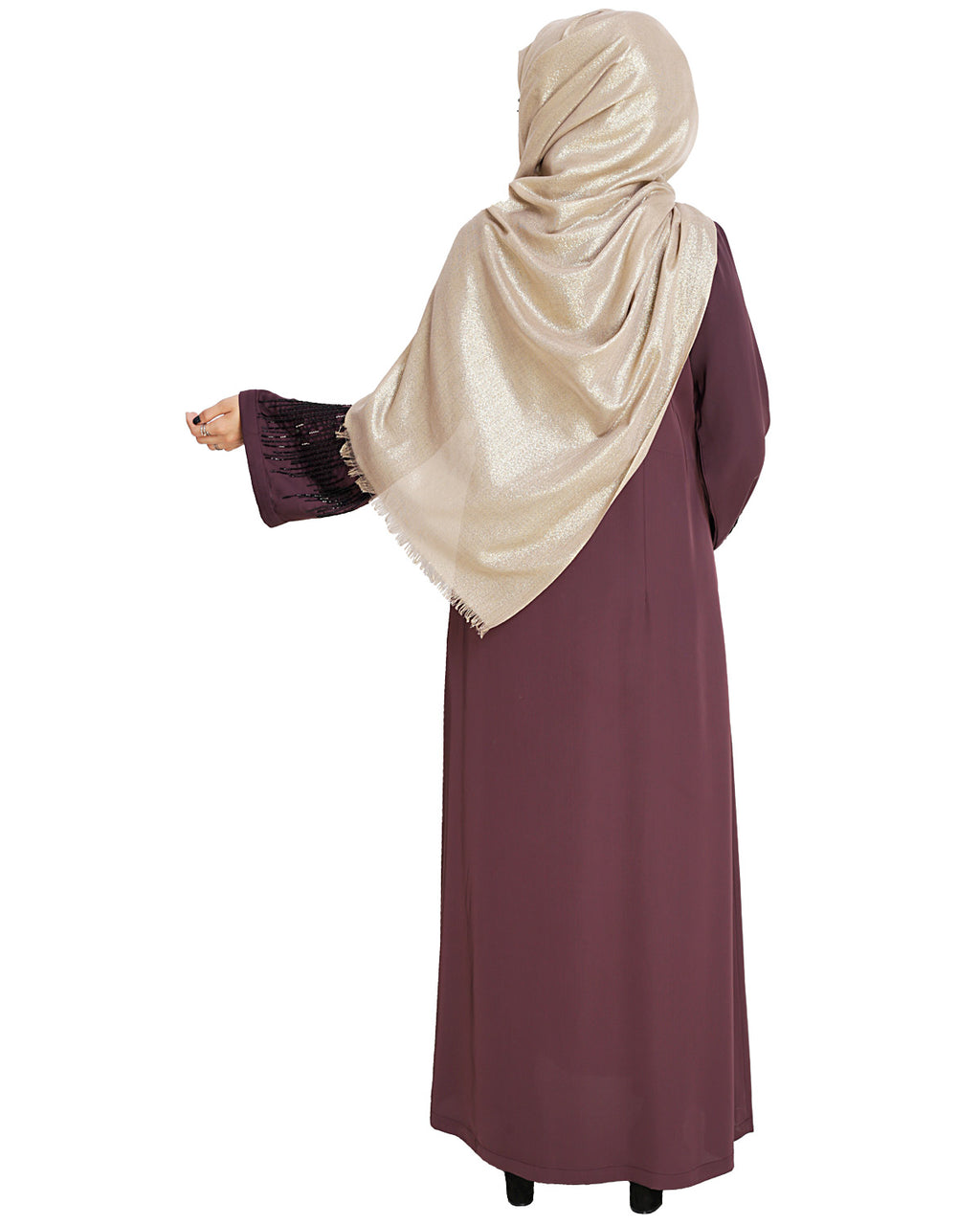 Ornate Black Dubai Style Abaya Purple