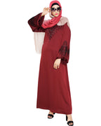 Ornate Black Dubai Style Abaya Wine