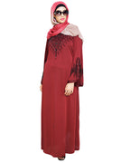 Ornate Black Dubai Style Abaya Wine