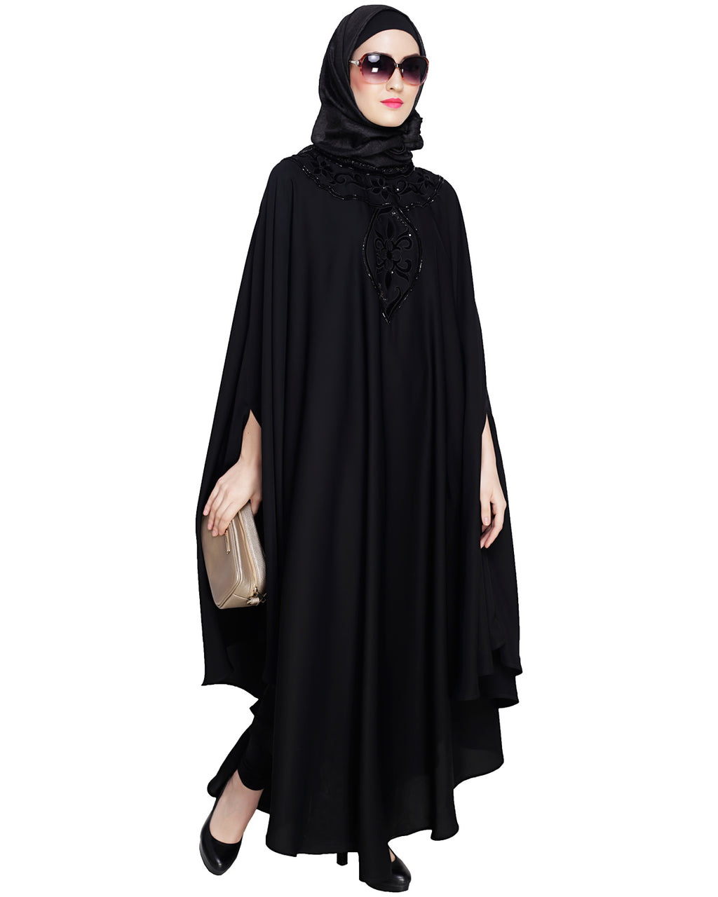 Velvet Applique Irani Kaftan Black