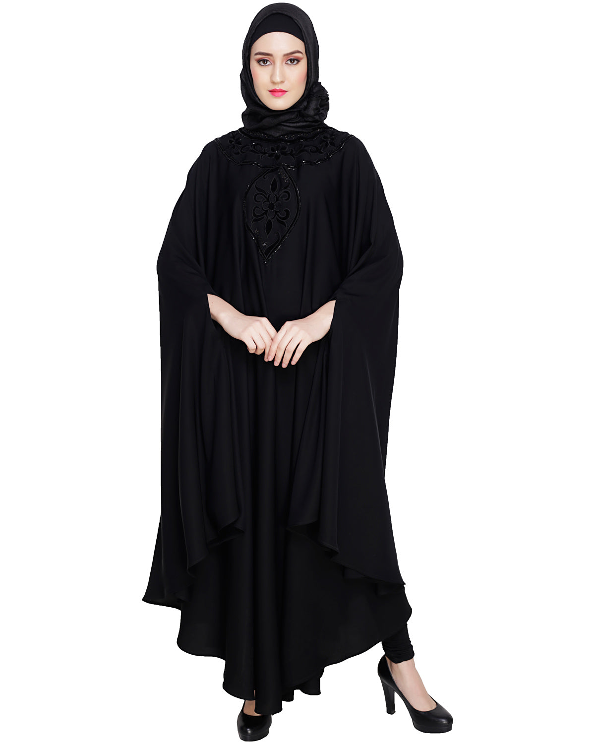 Velvet Applique Irani Kaftan Black