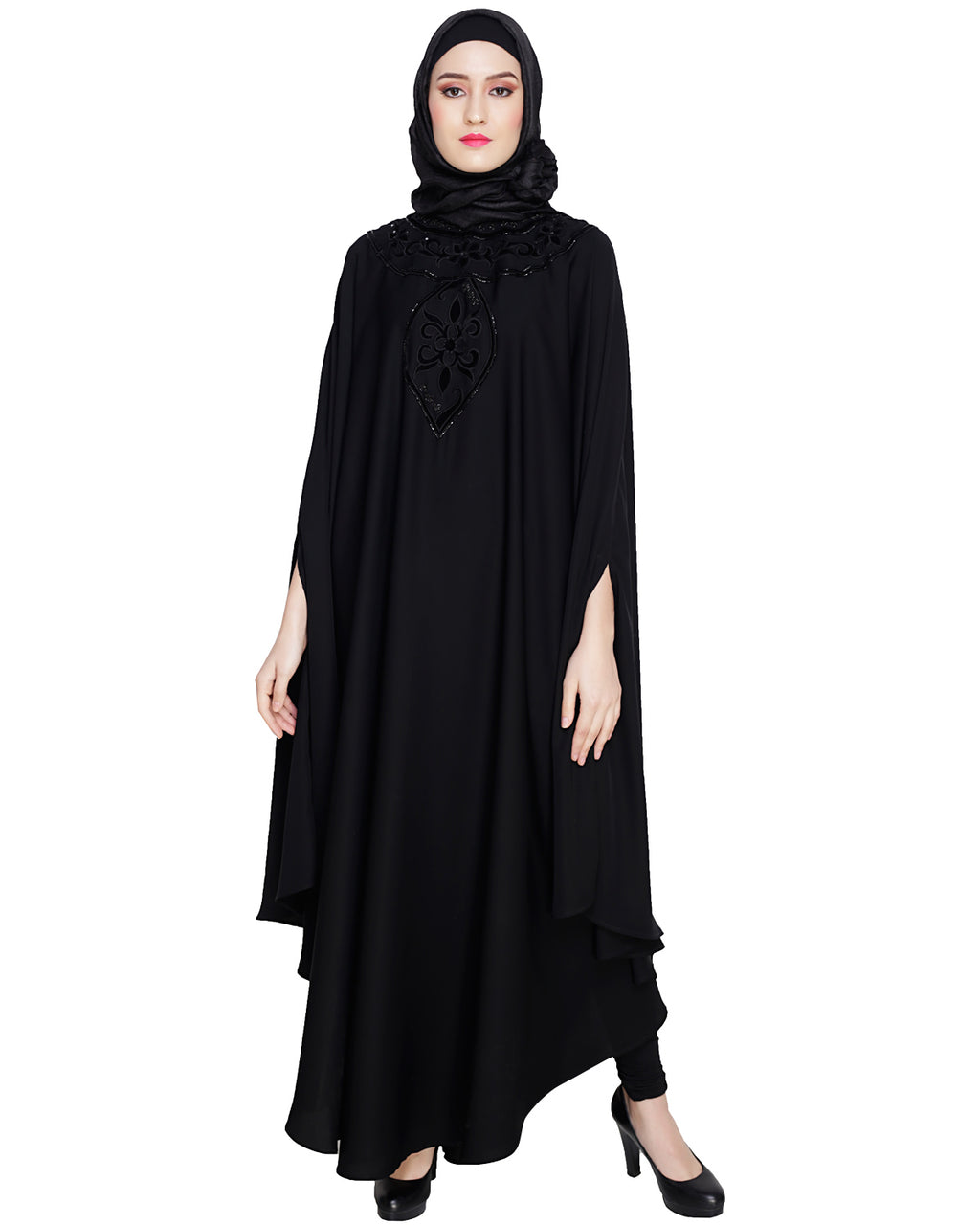 Velvet Applique Irani Kaftan Black