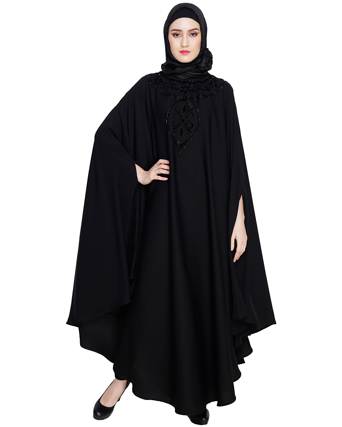 Velvet Applique Irani Kaftan Black