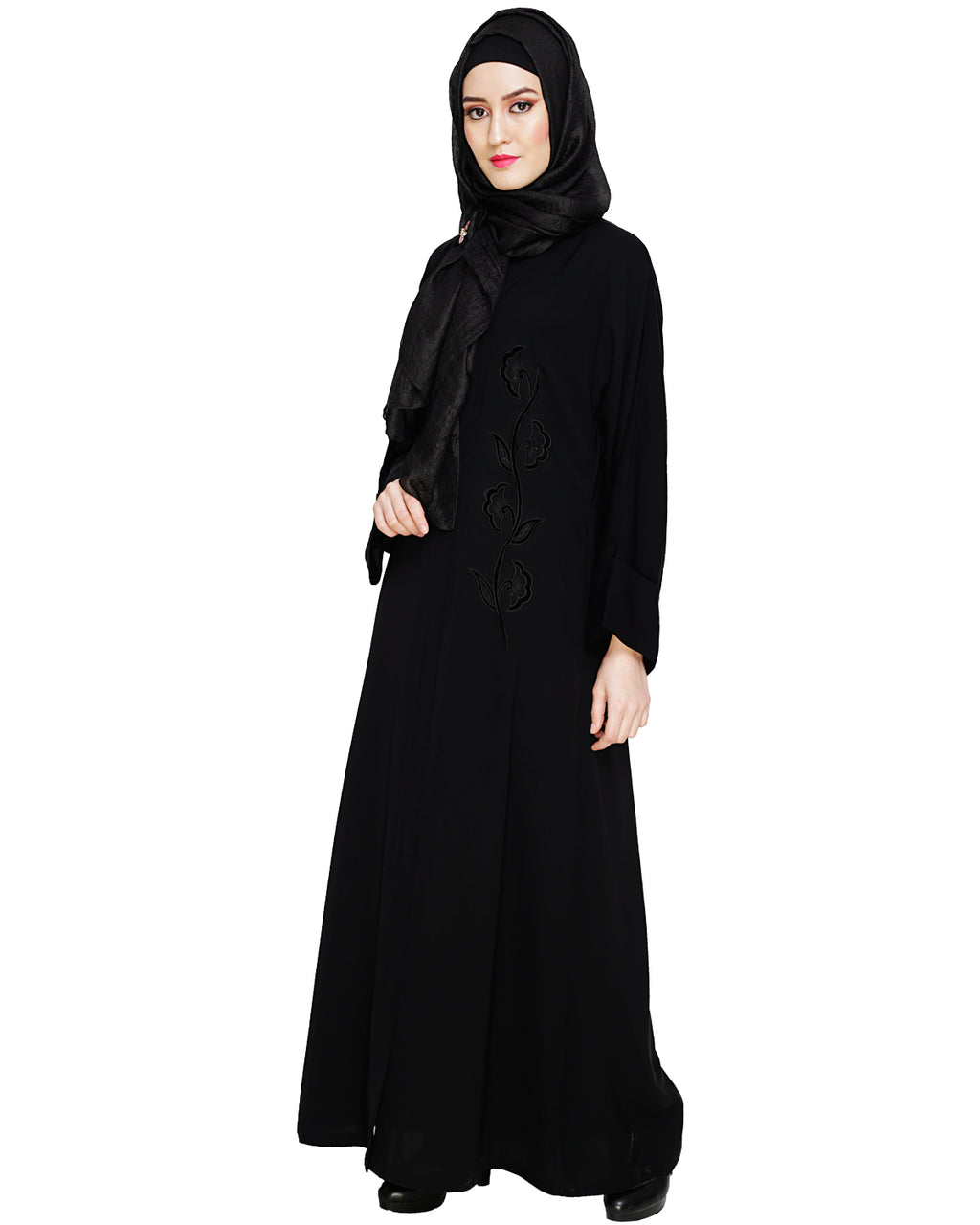 Exclusive Black Applique Dubai Style Abaya Black