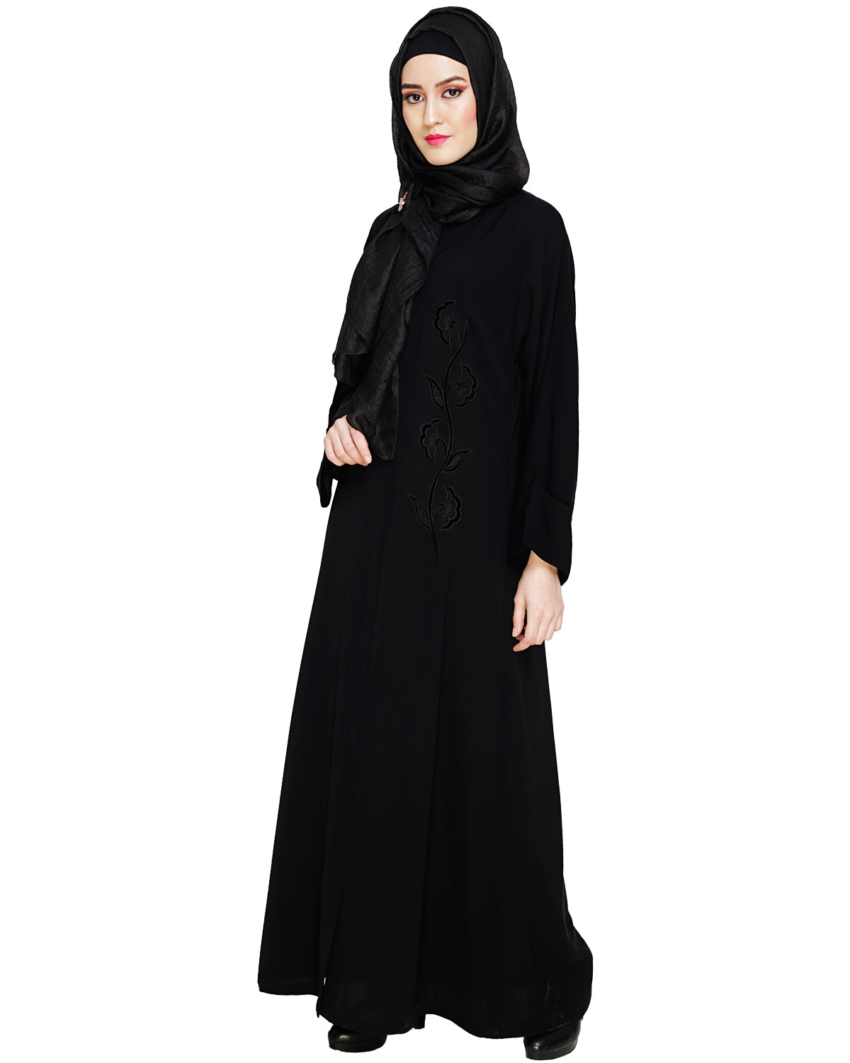 Exclusive Black Applique Dubai Style Abaya Black