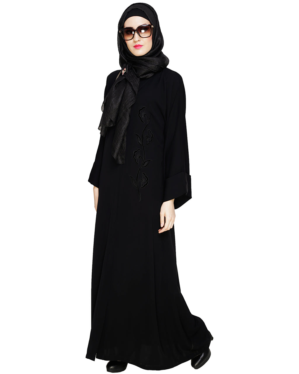 Exclusive Black Applique Dubai Style Abaya Black