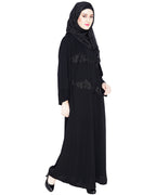 Fancy Motif Embroidered Dubai Style Abaya Black