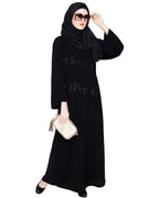 Fancy Motif Embroidered Dubai Style Abaya Black