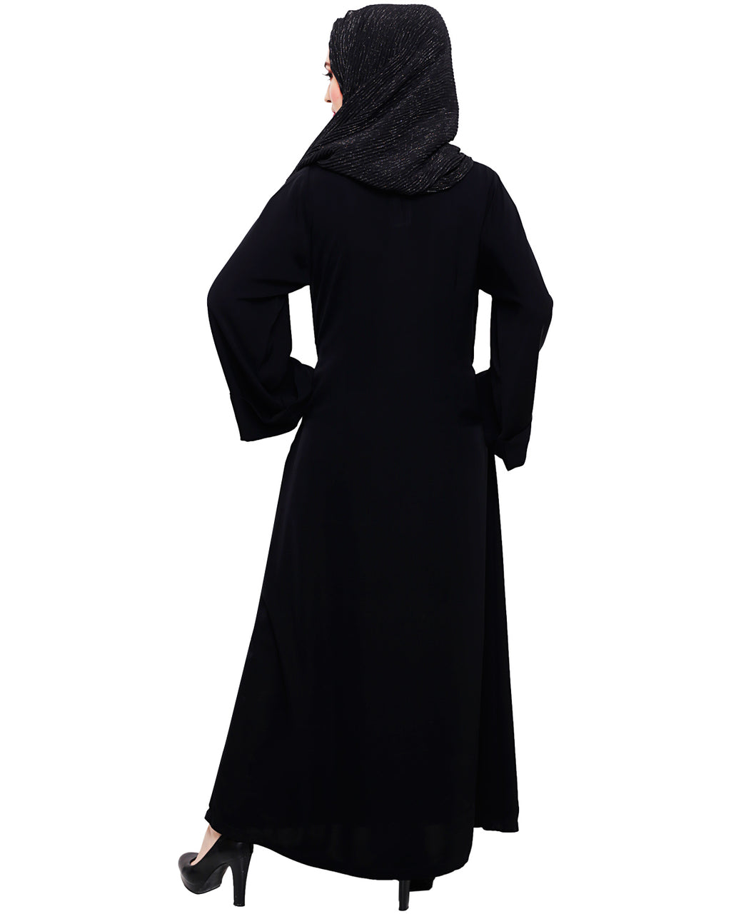 Fancy Motif Embroidered Dubai Style Abaya Black