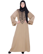 Floral Embellished Dubai Style Abaya Beige