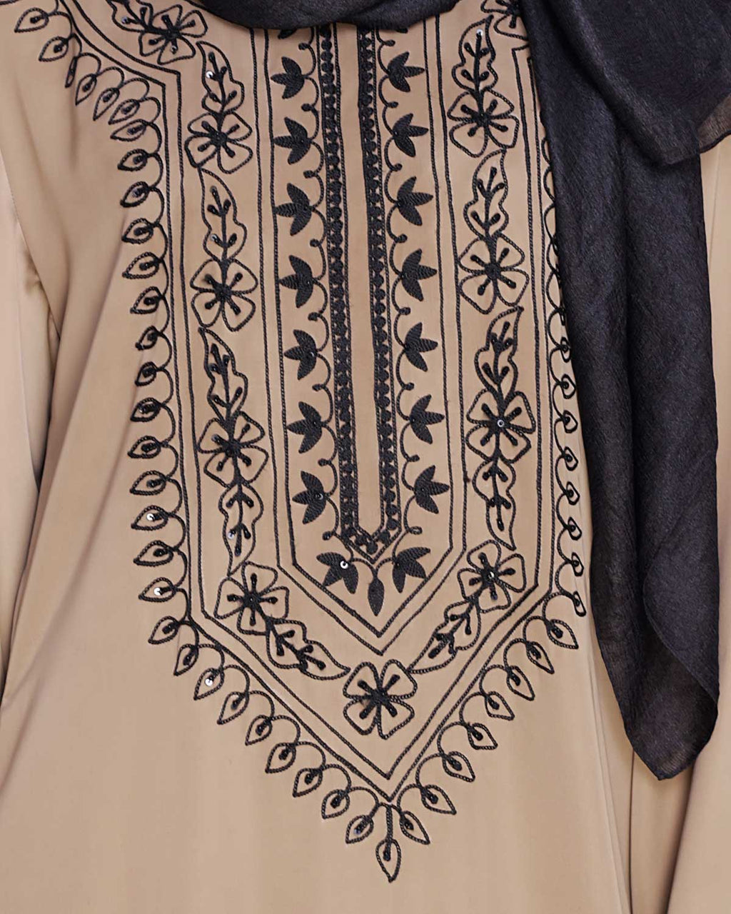 Floral Embellished Dubai Style Abaya Beige