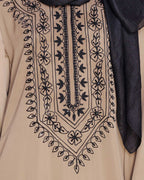 Floral Embellished Dubai Style Abaya Beige