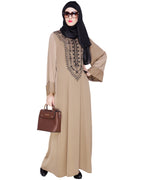Floral Embellished Dubai Style Abaya Beige