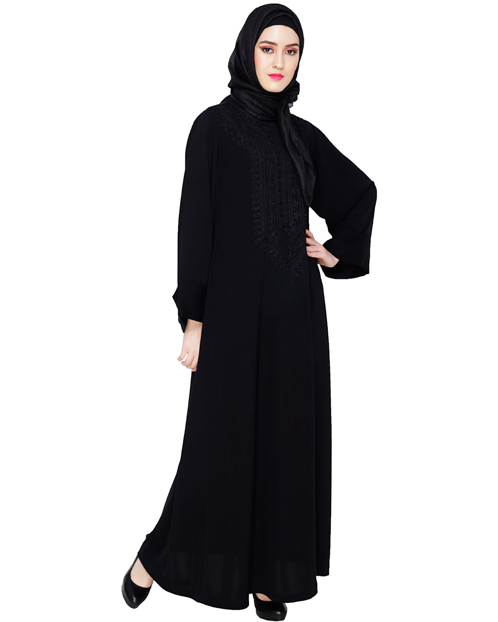 Floral Embellished Dubai Style Abaya Black