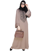 Floral Embellished Dubai Style Abaya Brown