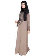 Floral Embellished Dubai Style Abaya Brown