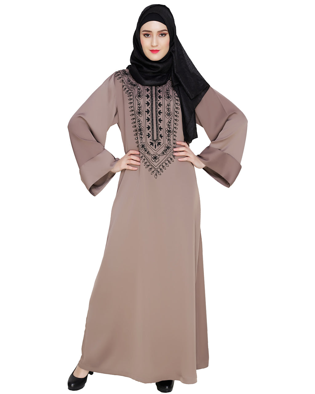 Floral Embellished Dubai Style Abaya Brown