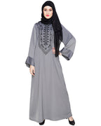 Floral Embellished Dubai Style Abaya Grey