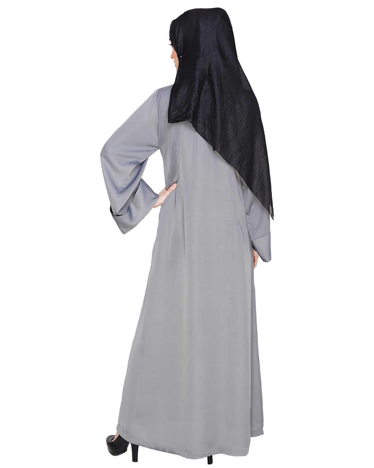 Floral Embellished Dubai Style Abaya Grey