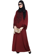 Floral Embellished Dubai Style Abaya Wine