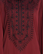 Floral Embellished Dubai Style Abaya Wine