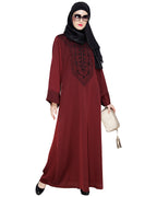 Floral Embellished Dubai Style Abaya Wine