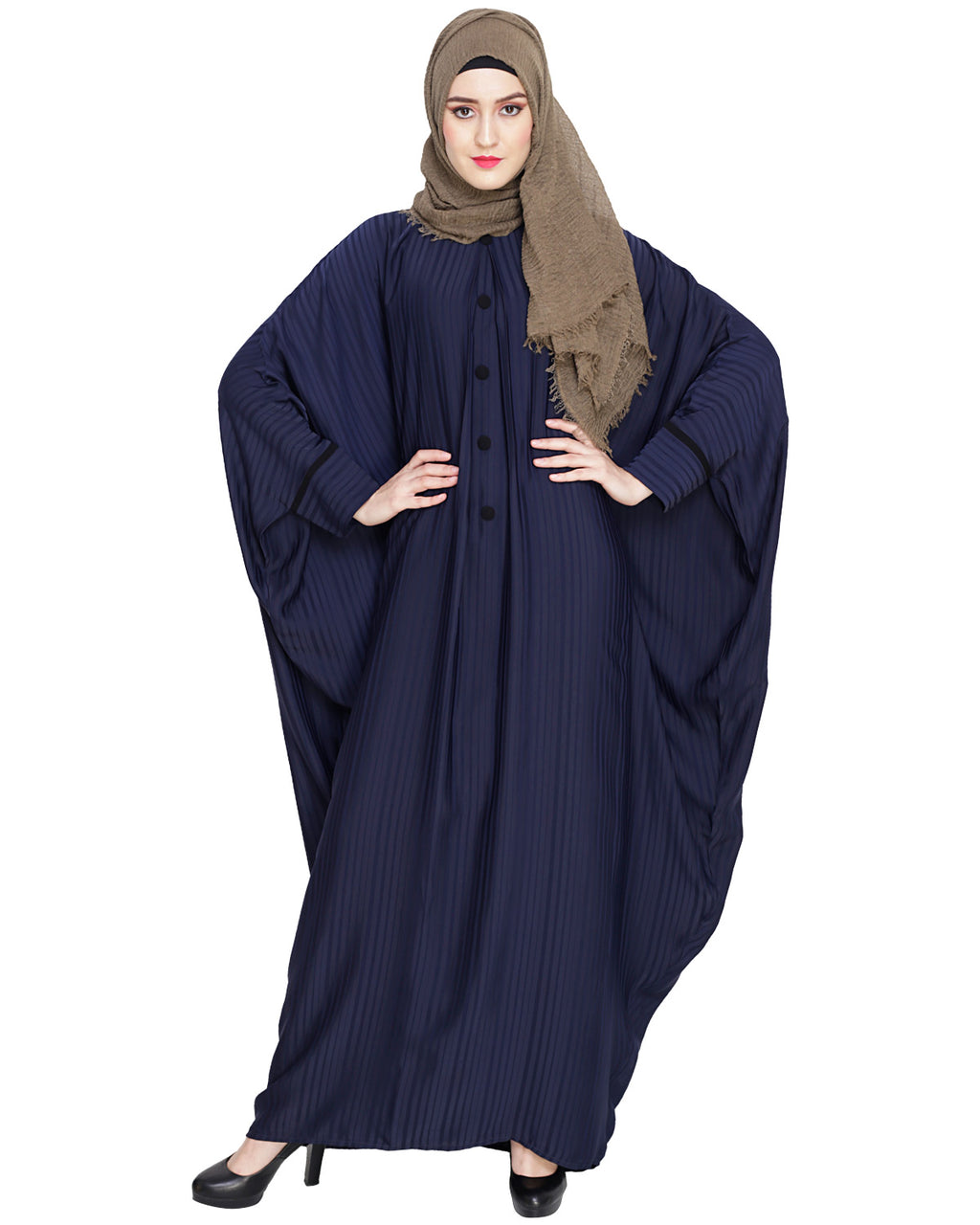 Graceful Pleated Black Kaftan Navy