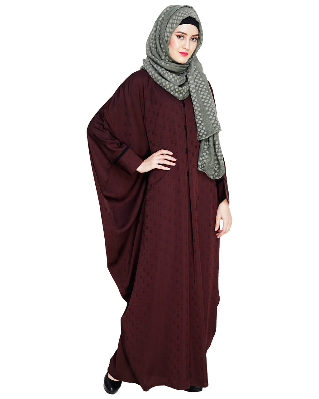 Graceful Pleated Black Kaftan DARK WINE