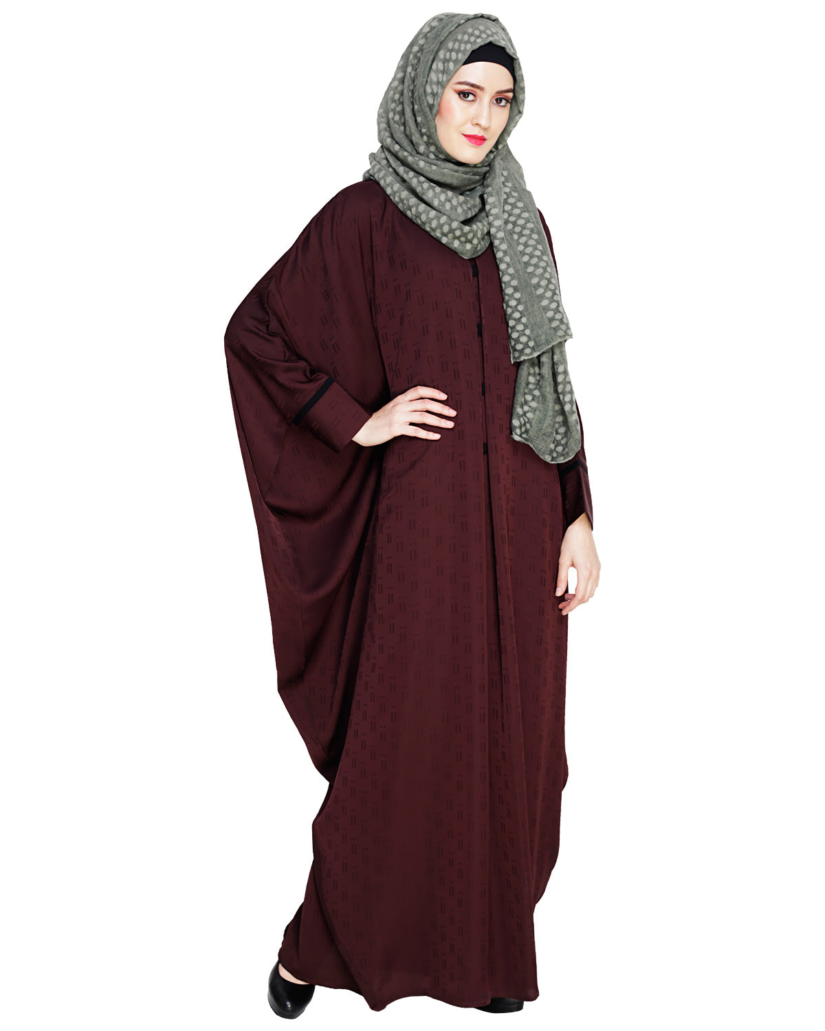 Graceful Pleated Black Kaftan DARK WINE