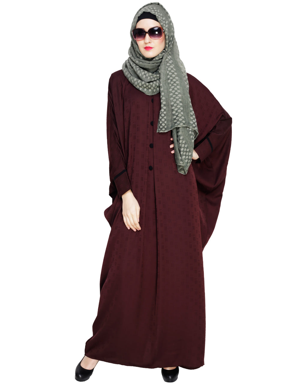 Graceful Pleated Black Kaftan Umber Brown