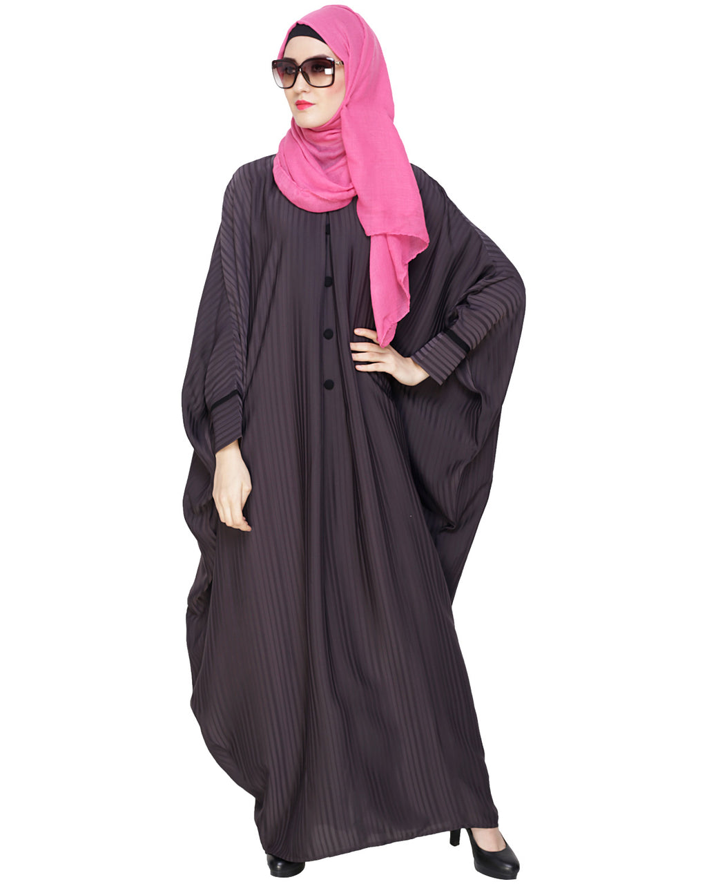 Graceful Pleated Black Kaftan Dark Grey