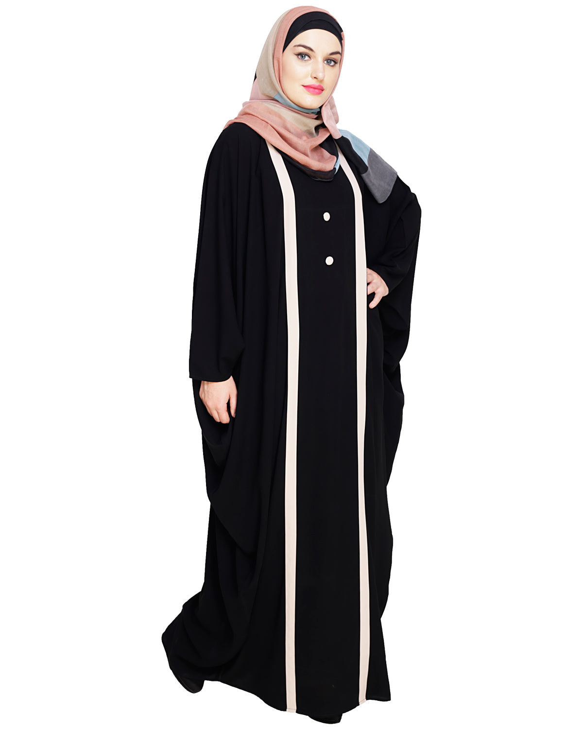 Colourblock Black Kaftan Onion Pink