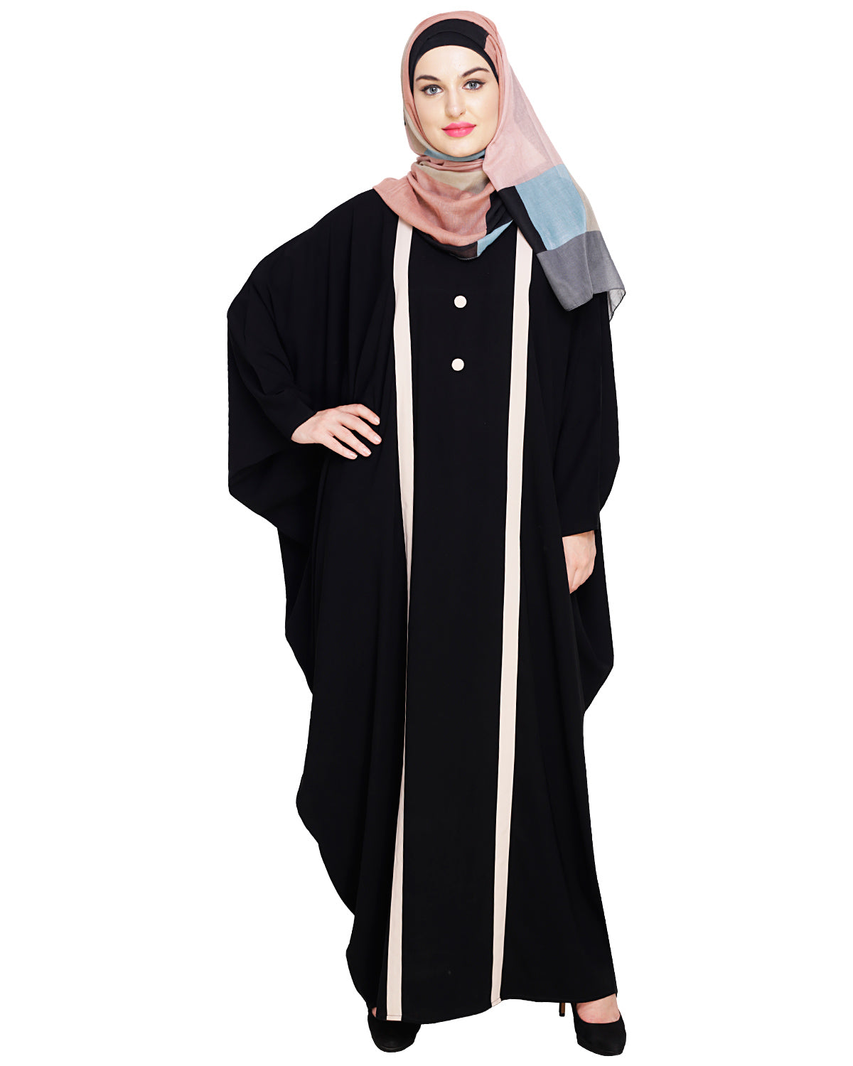 Colourblock Black Kaftan Onion Pink